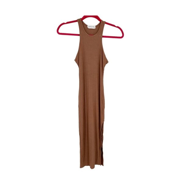 Goodnight Macaroon Dress Womens Small Brown Fitted Ribbed Slit Solid Sleeveless - Picture 1 of 7